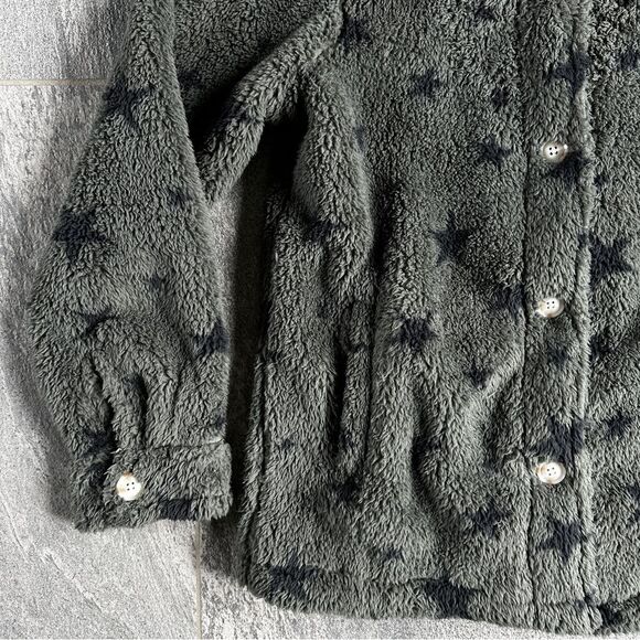 NWT PJ Salvage Cozy Button Up Jacket w/ Pockets in Olive Green Black Stars Small - Picture 5 of 16